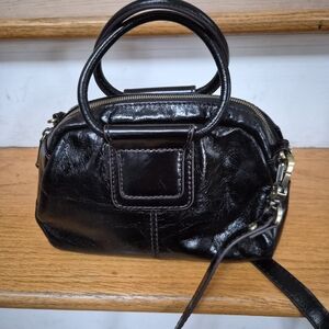 HOBO FERN  Shiny Black Leather Satchel Crossbody